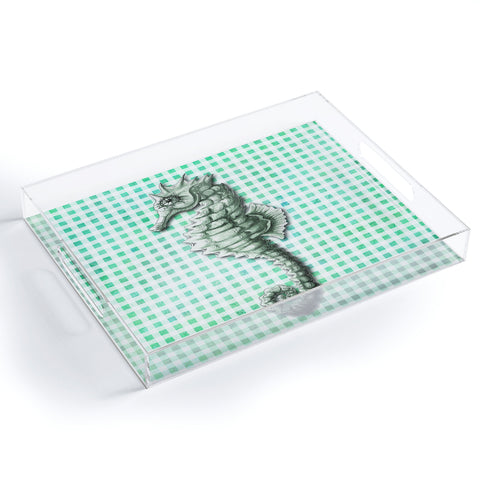 Madart Inc. Green Seahorse Gingham Pattern Acrylic Tray