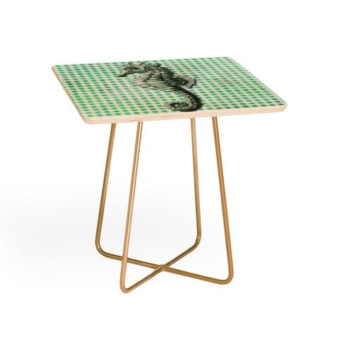 Madart Inc. Green Seahorse Gingham Pattern Side Table