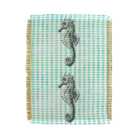 Madart Inc. Green Seahorse Gingham Pattern Throw Blanket