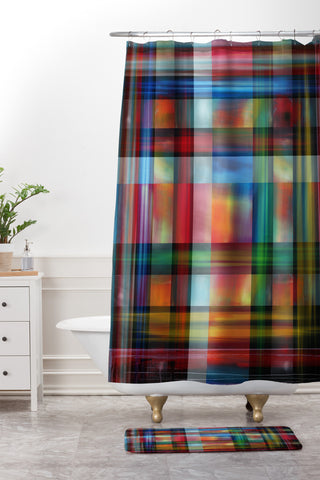 Madart Inc. Multi Abstracts Plaid Shower Curtain And Mat