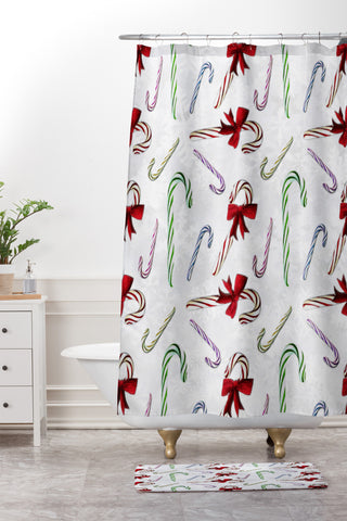 Madart Inc. Multi Candy Canes Shower Curtain And Mat