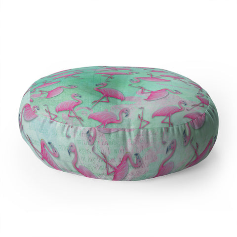 Madart Inc. Pink and Aqua Flamingos Floor Pillow Round