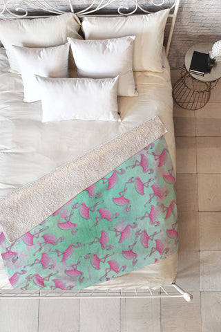 Madart Inc. Pink and Aqua Flamingos Fleece Throw Blanket