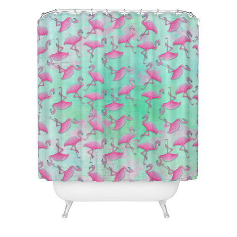 Madart Inc. Pink and Aqua Flamingos Shower Curtain