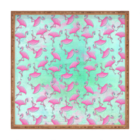 Madart Inc. Pink and Aqua Flamingos Square Tray