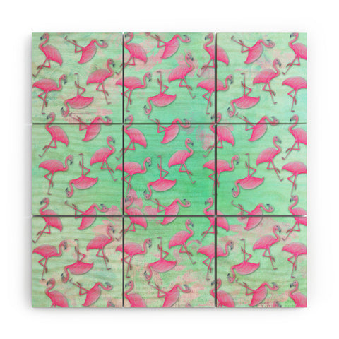 Madart Inc. Pink and Aqua Flamingos Wood Wall Mural