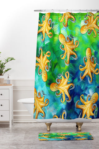 Madart Inc. Sea of Whimsy Octopus Pattern Shower Curtain And Mat