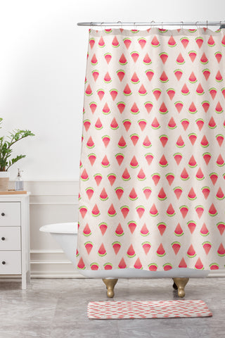 Madart Inc. Tropical Fusion 15 Watermelon Slices Shower Curtain And Mat