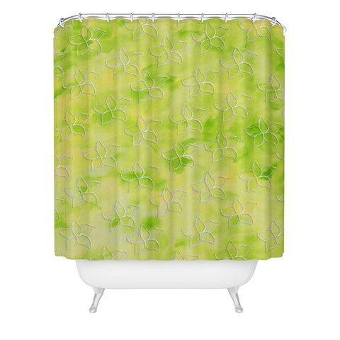 Madart Inc. Tropical Fusion 26 Green Plumerias Shower Curtain
