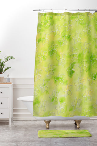 Madart Inc. Tropical Fusion 26 Green Plumerias Shower Curtain And Mat