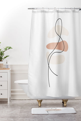 Mambo Art Studio Abstract Minimal Line Beige Shower Curtain And Mat