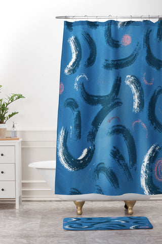 Mambo Art Studio Abstracto Waves Shower Curtain And Mat