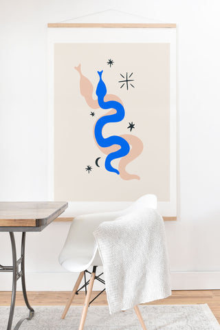 Mambo Art Studio Blue and Pink Snakes Art Print And Hanger
