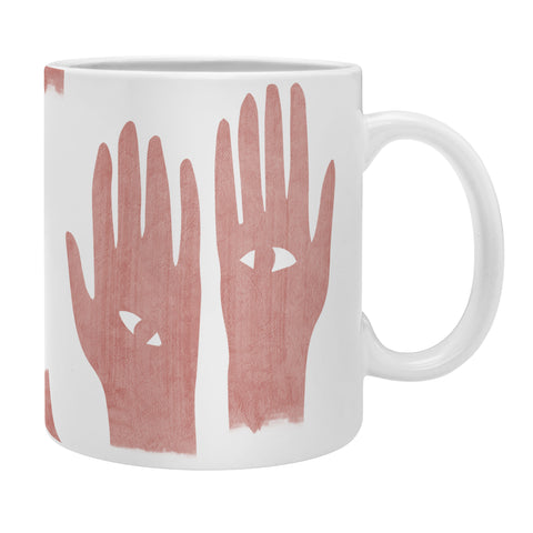 Mambo Art Studio Lucky Eye Hands Pink Coffee Mug