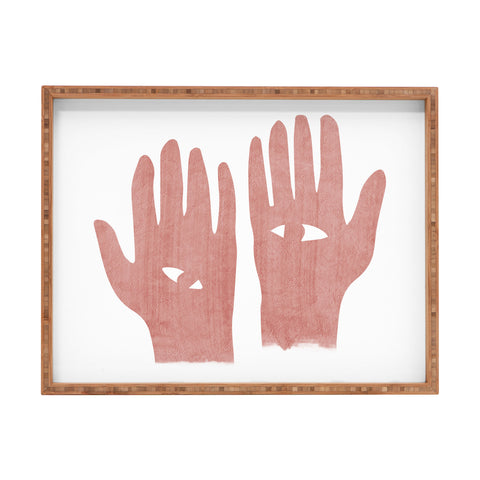 Mambo Art Studio Lucky Eye Hands Pink Rectangular Tray