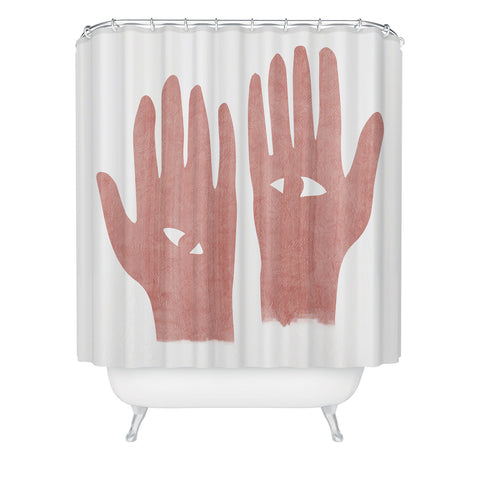Mambo Art Studio Lucky Eye Hands Pink Shower Curtain
