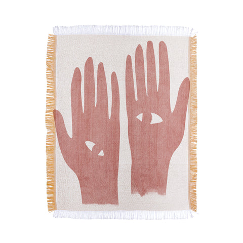 Mambo Art Studio Lucky Eye Hands Pink Throw Blanket