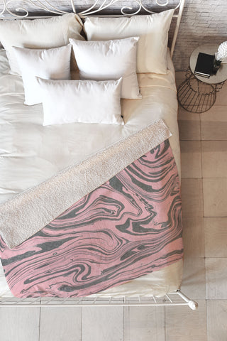 Mambo Art Studio Pink Marble Paper Fleece Throw Blanket