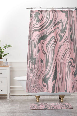 Mambo Art Studio Pink Marble Paper Shower Curtain And Mat