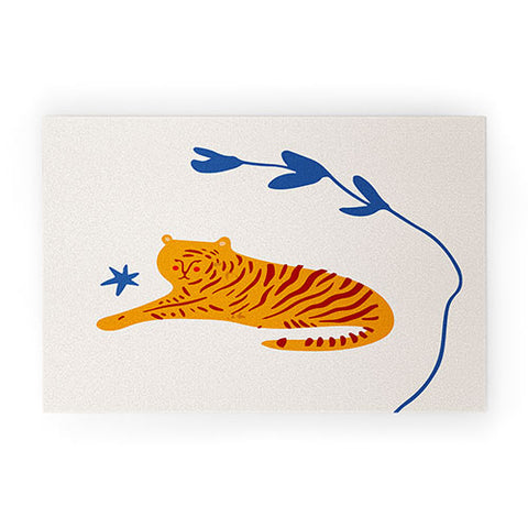 Mambo Art Studio Tiger and Leaf Welcome Mat