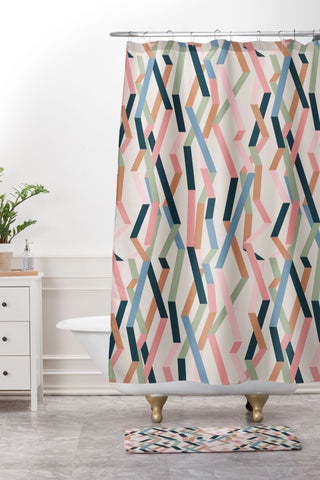 Mareike Boehmer Straight Geometry Ribbons 1 Shower Curtain And Mat