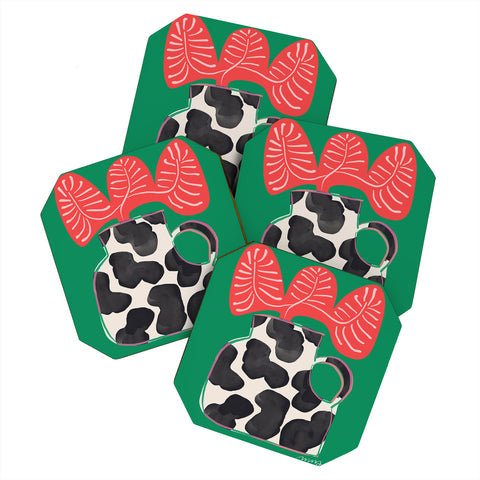 Marin Vaan Zaal Bright Vase with Cow Pattern Coaster Set