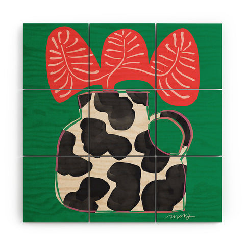Marin Vaan Zaal Bright Vase with Cow Pattern Wood Wall Mural