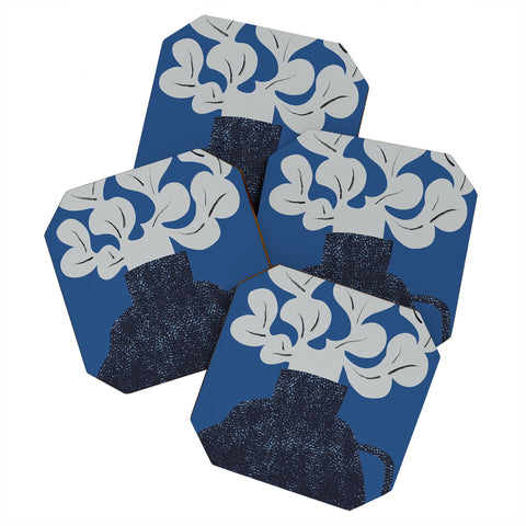 Marin Vaan Zaal Still Life with Modern Plant in Blue Coaster Set