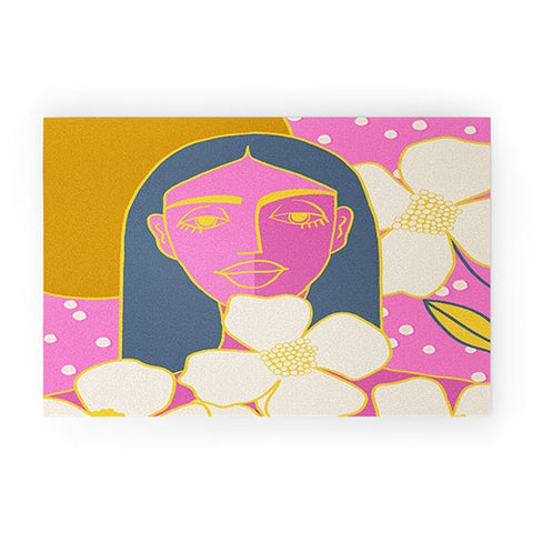 Maritza Lisa A Girl And Her Flowers Welcome Mat