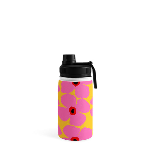 Maritza Lisa Abstract Pink Flowers With Yellow Water Bottle