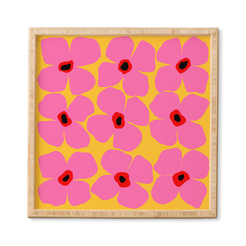 Maritza Lisa Abstract Pink Flowers With Yellow Framed Wall Art