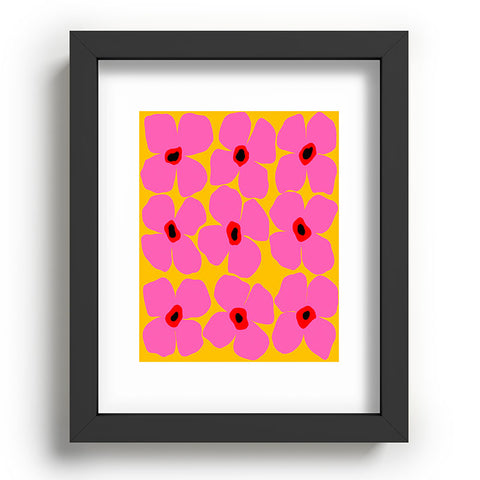 Maritza Lisa Abstract Pink Flowers With Yellow Recessed Framing Rectangle