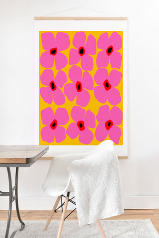 Maritza Lisa Abstract Pink Flowers With Yellow Art Print And Hanger