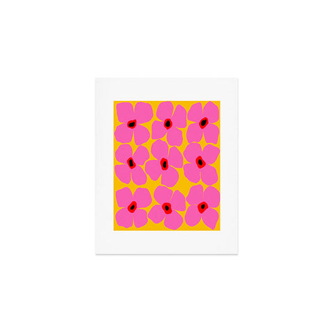 Maritza Lisa Abstract Pink Flowers With Yellow Art Print