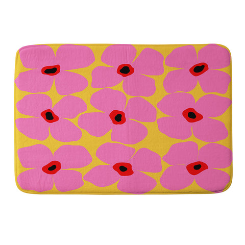 Maritza Lisa Abstract Pink Flowers With Yellow Memory Foam Bath Mat