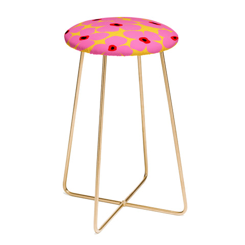 Maritza Lisa Abstract Pink Flowers With Yellow Counter Stool