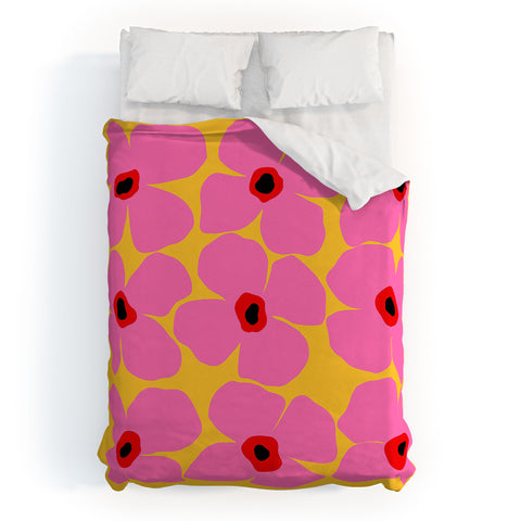 Maritza Lisa Abstract Pink Flowers With Yellow Duvet Cover