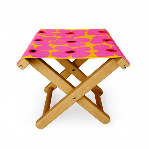 Maritza Lisa Abstract Pink Flowers With Yellow Folding Stool