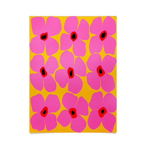 Maritza Lisa Abstract Pink Flowers With Yellow Poster