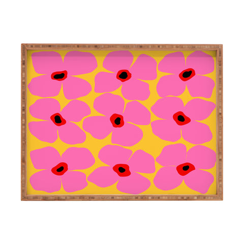 Maritza Lisa Abstract Pink Flowers With Yellow Rectangular Tray