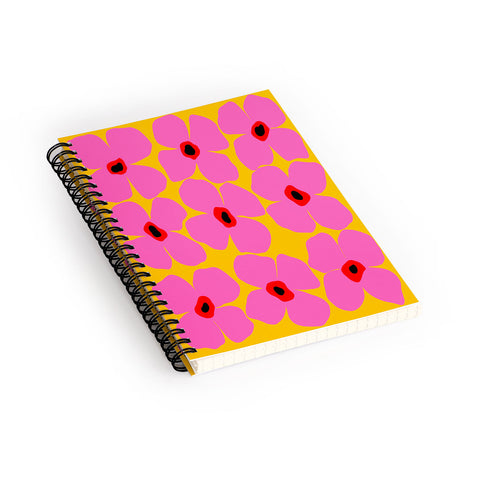Maritza Lisa Abstract Pink Flowers With Yellow Spiral Notebook