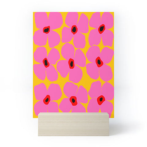 Maritza Lisa Abstract Pink Flowers With Yellow Mini Art Print