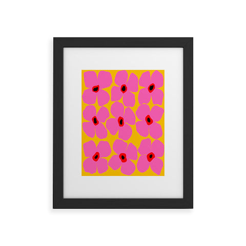 Maritza Lisa Abstract Pink Flowers With Yellow Framed Art Print
