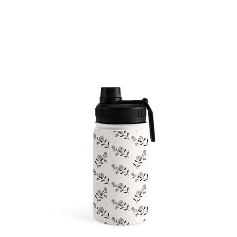 Maritza Lisa Abstract Rose Pattern Black and Ivory Water Bottle