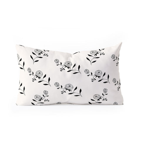 Maritza Lisa Abstract Rose Pattern Black and Ivory Oblong Throw Pillow