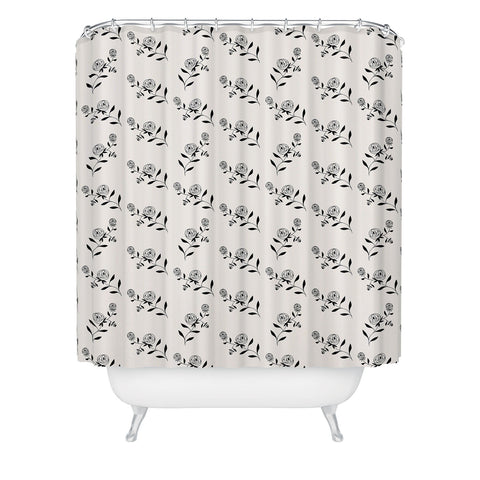 Maritza Lisa Abstract Rose Pattern Black and Ivory Shower Curtain