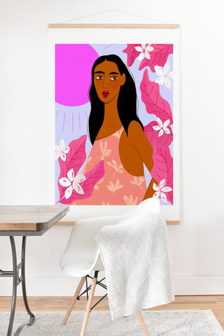 Maritza Lisa Girl With Pink Sun Art Print And Hanger