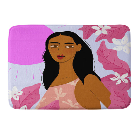 Maritza Lisa Girl With Pink Sun Memory Foam Bath Mat