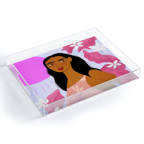 Maritza Lisa Girl With Pink Sun Acrylic Tray