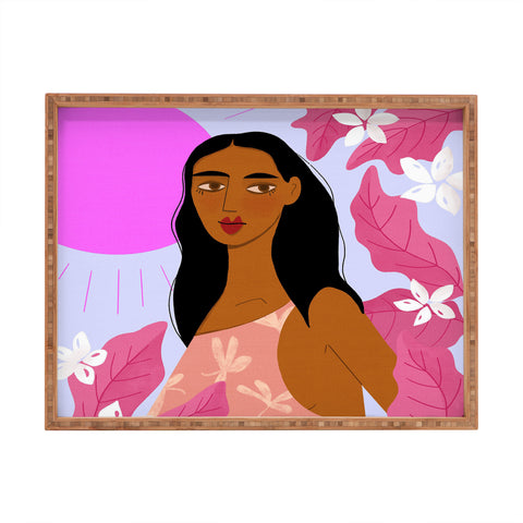 Maritza Lisa Girl With Pink Sun Rectangular Tray
